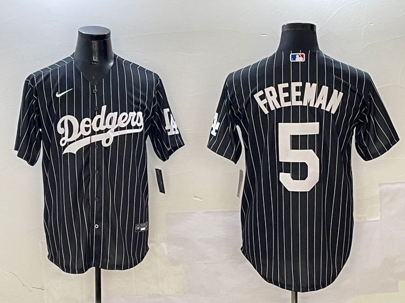 Men Los Angeles Dodgers #5 Freeman Black Stripe Jointly Name 2025 Nike MLB Jersey style 1